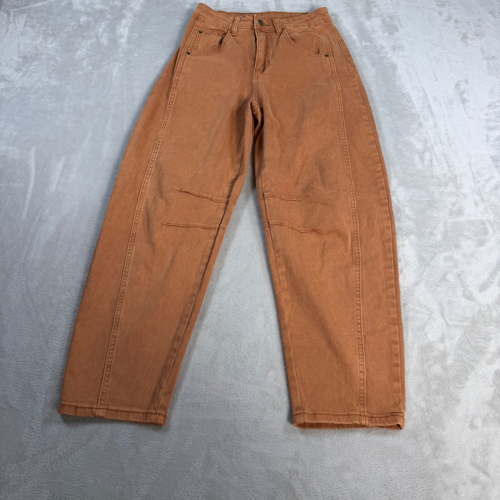 ADGN Barrel Leg Seam Detail Jeans Womens XS Rust Orange Cotton Blend Tapered